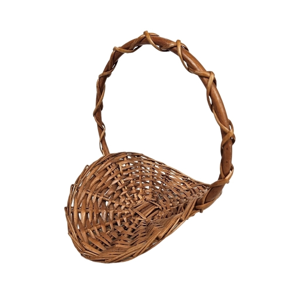 Vintage Mini French‎ Gathering Cane Wicker Basket Rattan Basket Boho Chic Rustic - Picture 6 of 6